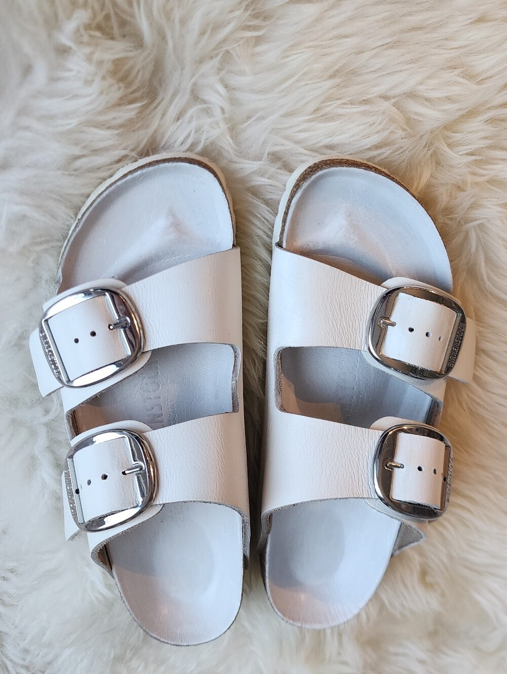 Birkenstock White Double-Buckle Slide Sandals